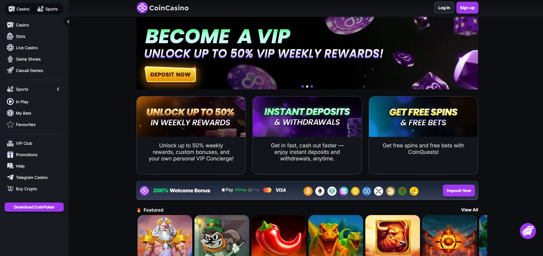 CoinCasino : Krypto & schnelle Auszahlung ohne OASIS